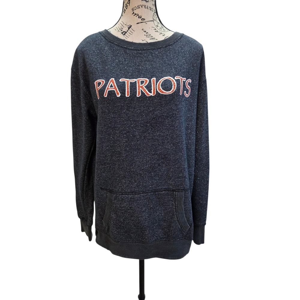 J. America Patriots Metallic Sparkle Sweatshirt Womens L Gray Kangaroo Pocket